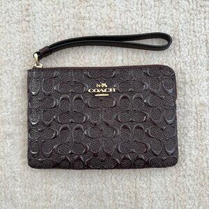 Coach Signature Debossed Leather Wristlet Wallet Clutch Bag